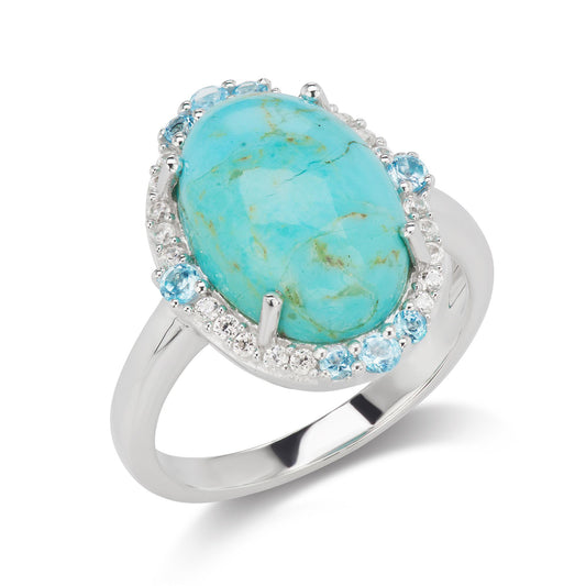 GG Collection Sterling Silver Oval Kingman Turquoise Cabochon Center Design Ring, Size 10