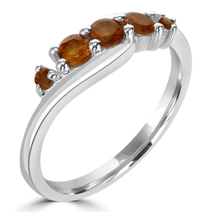 Angela Sterling Silver Citrine 5-Stone Wave Ring, Sizes 6 to 8