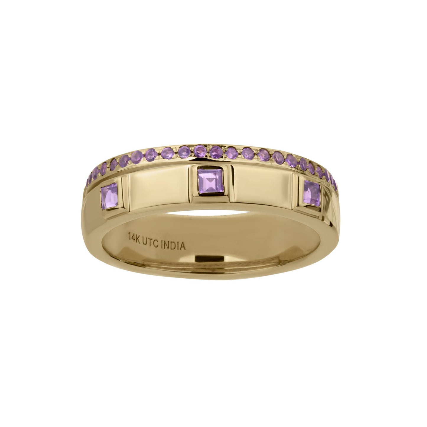 Lyla 14k Gold Pave and Bezel Amethyst Double Band Stackable Ring