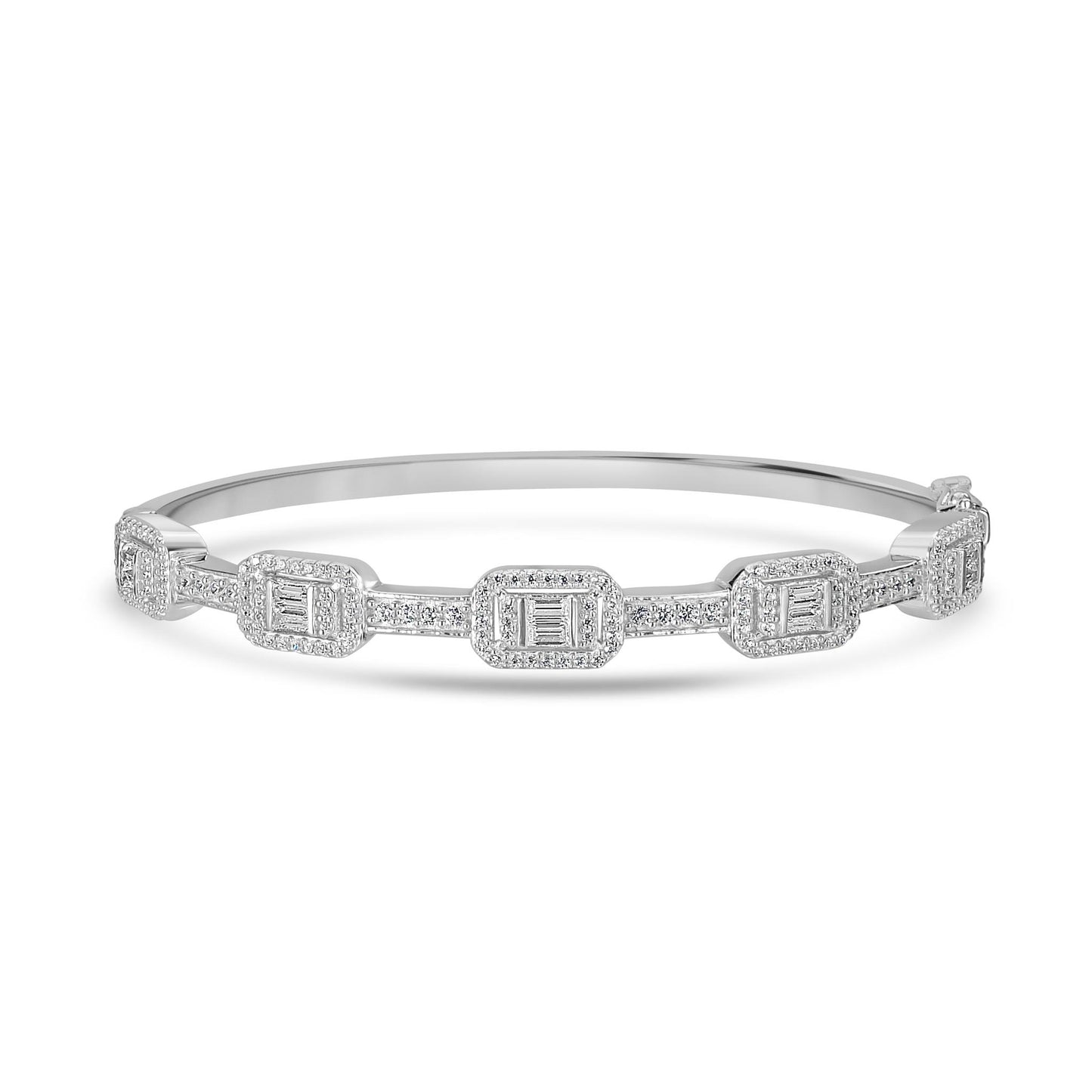 Gemistry Judy Crowell Jewelry Sterling Silver Rectangle Station Cubic Zirconia Bangle Bracelet