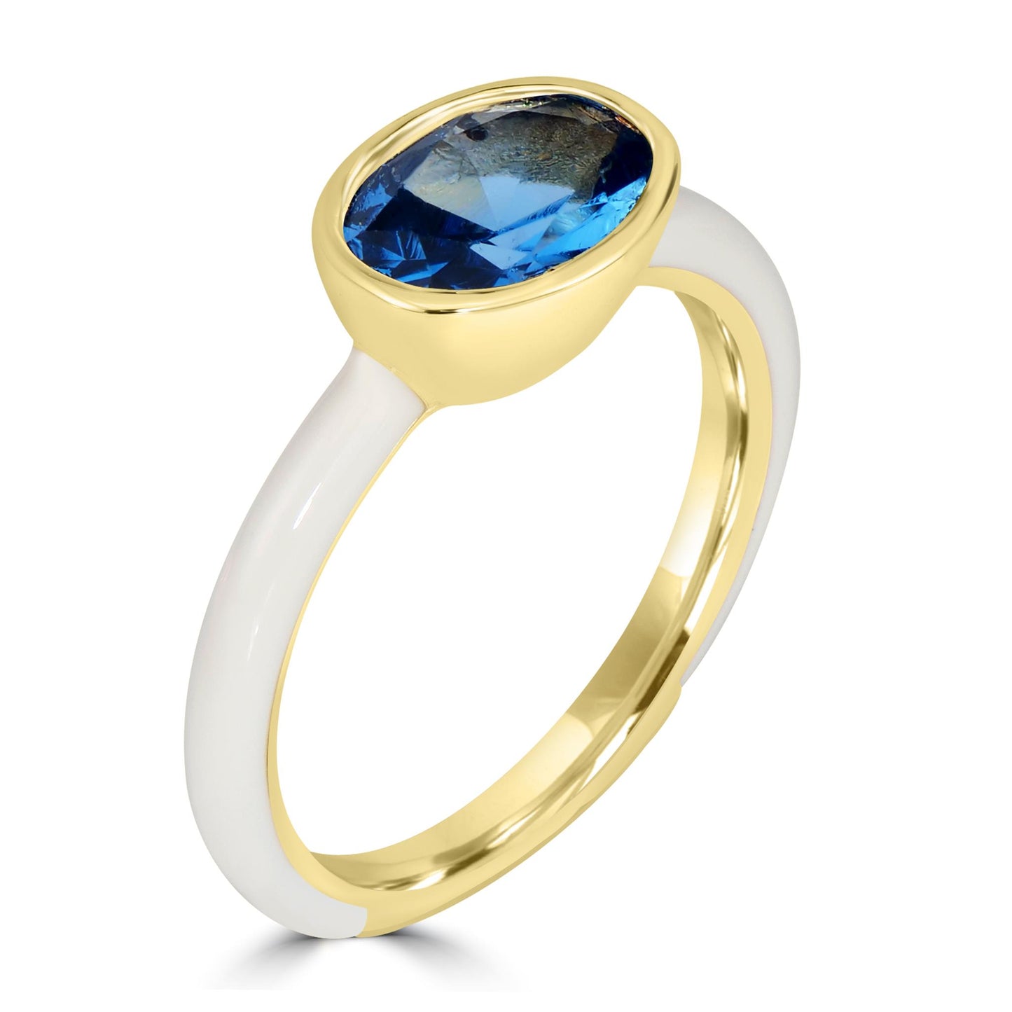 Bob Mackie Gold Over Brass White Enamel London Blue Cubic Zirconia Ring, Sizes 6 to 8