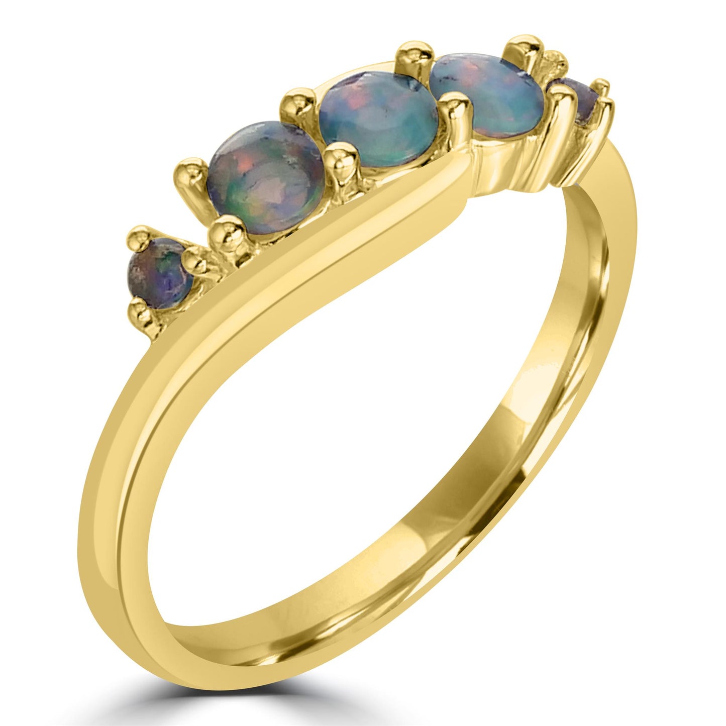 Angela 14K Gold Over Sterling Silver Ethiopian Opal 5-Stone Wave Ring, Sizes 6 to 8