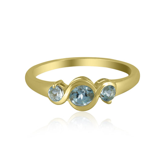 Cora 14k Gold over Sterling Silver Swiss Blue Topaz Gemstone Stackable 3-Stone Round Bezel Ring