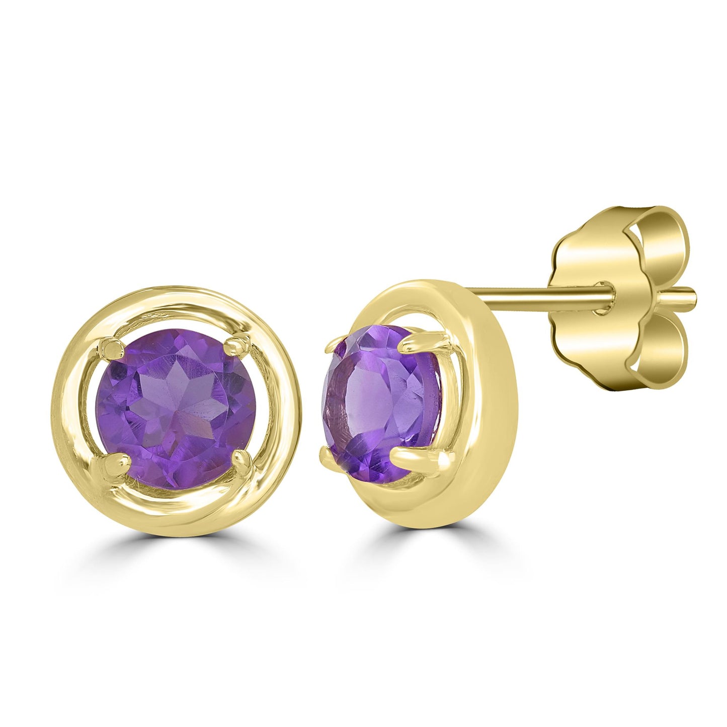 14K Gold over Sterling Silver Amethyst Gemstone Stud Earrings