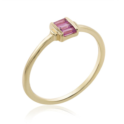 Ava 14k Gold over Sterling Silver Rhodolite Gemstone Stackable 3-Stone Baguette Ring