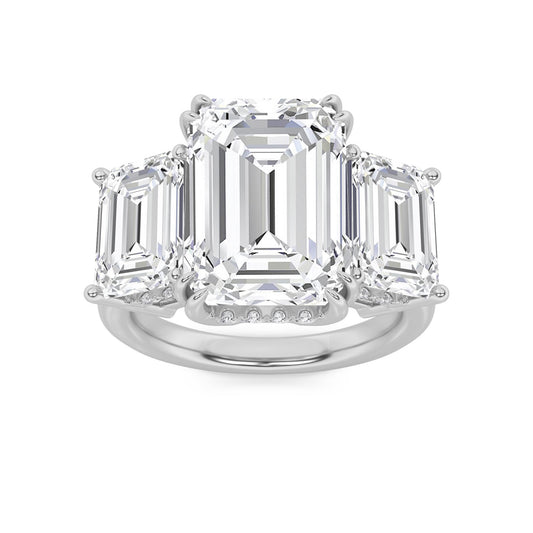 14K White Gold Lab Grown Diamond 8.3 CTTW 3-Stone Emerald Cut Ring