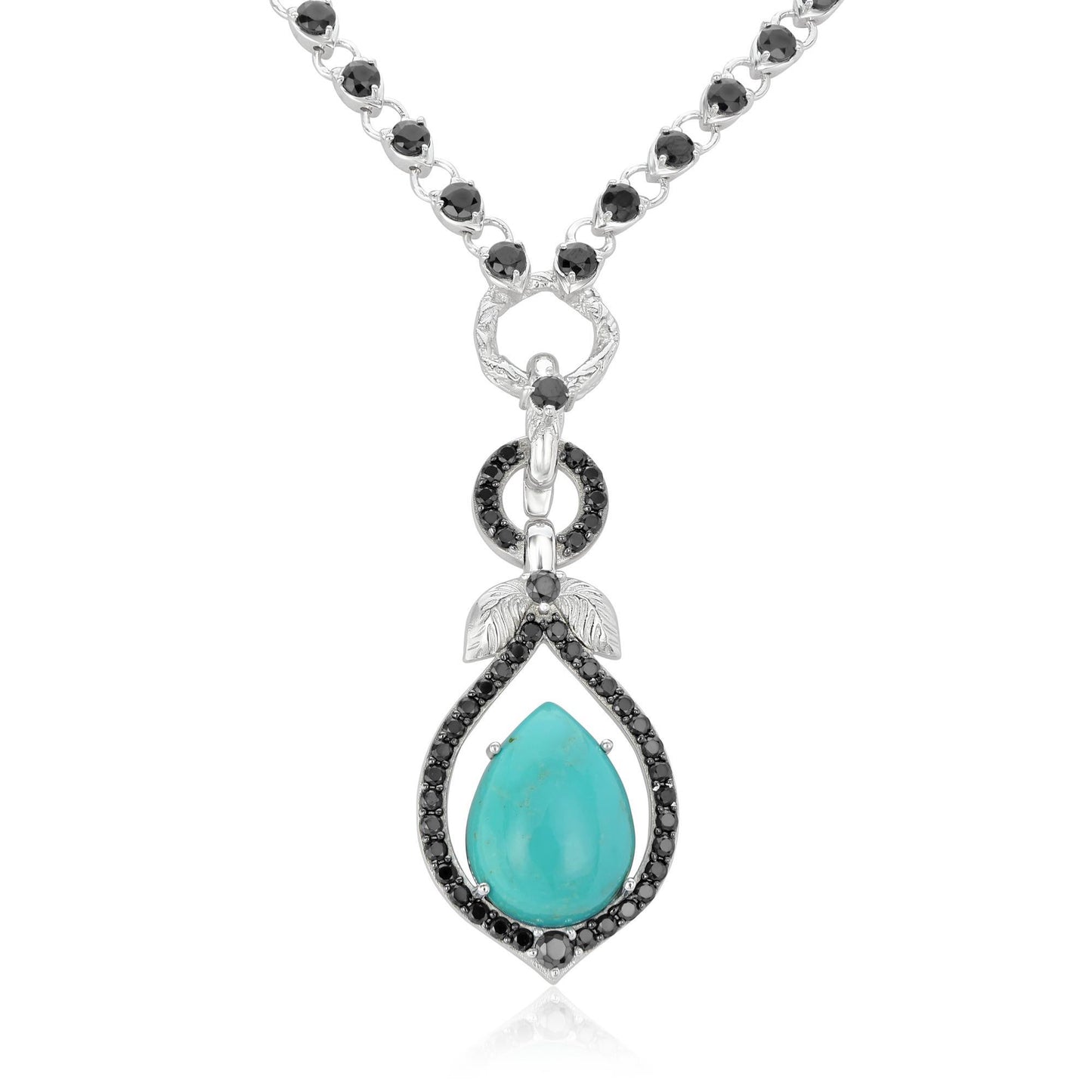 Gemistry Women Sterling Silver Kingman Turquoise and Black Spinel Drop Necklace, 28 inch | Birthstone Jewelry Gift for Her Birthday | Wedding | Anniversary