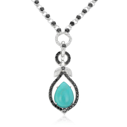 Gemistry Women Sterling Silver Kingman Turquoise and Black Spinel Drop Necklace, 28 inch | Birthstone Jewelry Gift for Her Birthday | Wedding | Anniversary