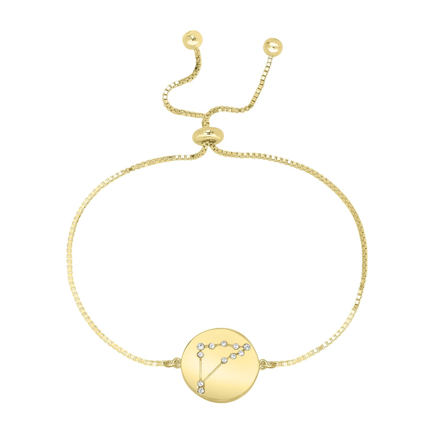 14k Gold Over Brass Capricorn Zodiac Crystal Bracelet with Adjustable Chain 5 to 9 Inches