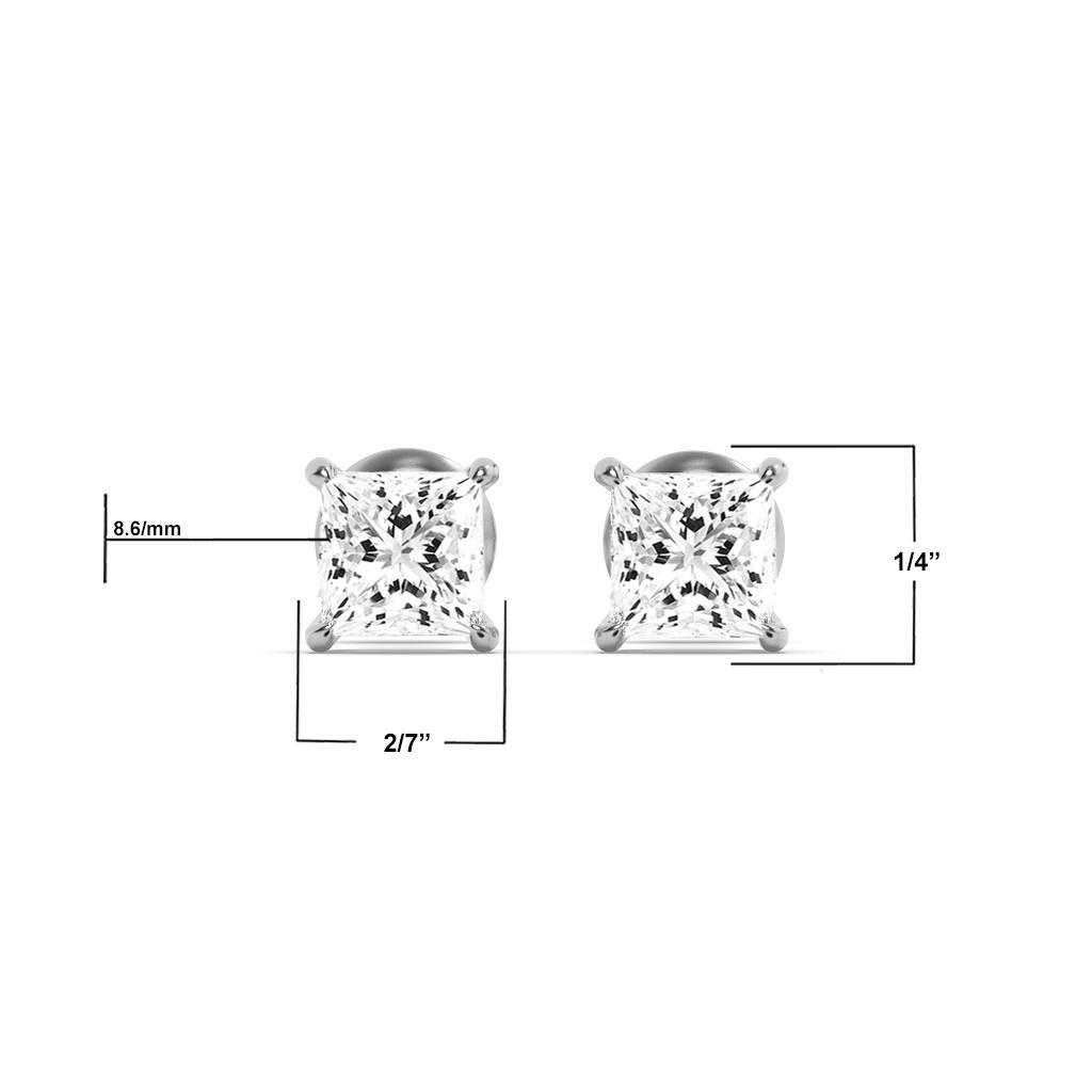 14K White Gold 5.0 CTTW Lab Grown Diamond Princess Cut Stud Earrings