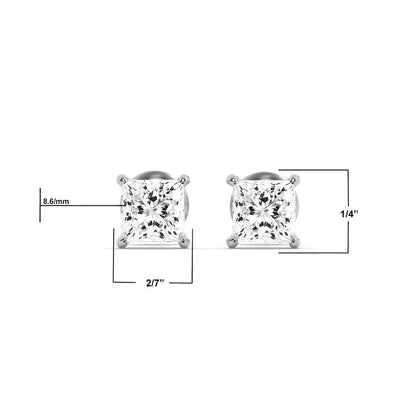 14K White Gold 5.0 CTTW Lab Grown Diamond Princess Cut Stud Earrings