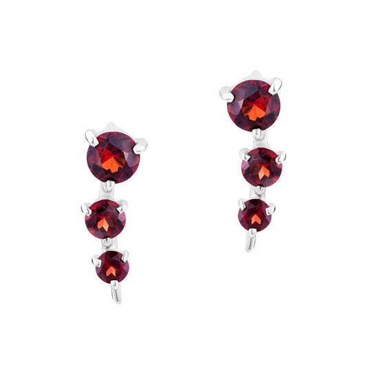 Gemistry Stacked Womens or Girls 14K White Gold Graduated Sized Genuine Garnet Stone Stud Earrings Birthstone Jewelry Gift For Her. Birthday | Wedding | Anniversary