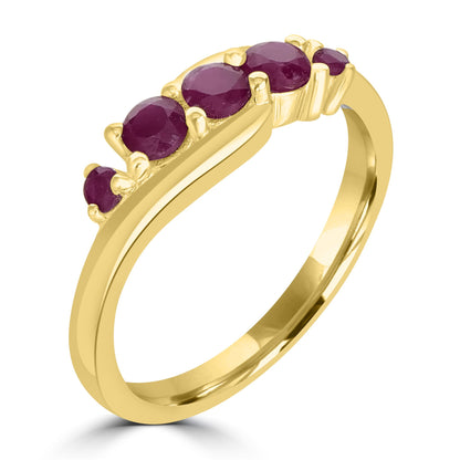 Angela 14K Gold Over Sterling Silver Ruby 5-Stone Wave Ring, Sizes 6 to 8