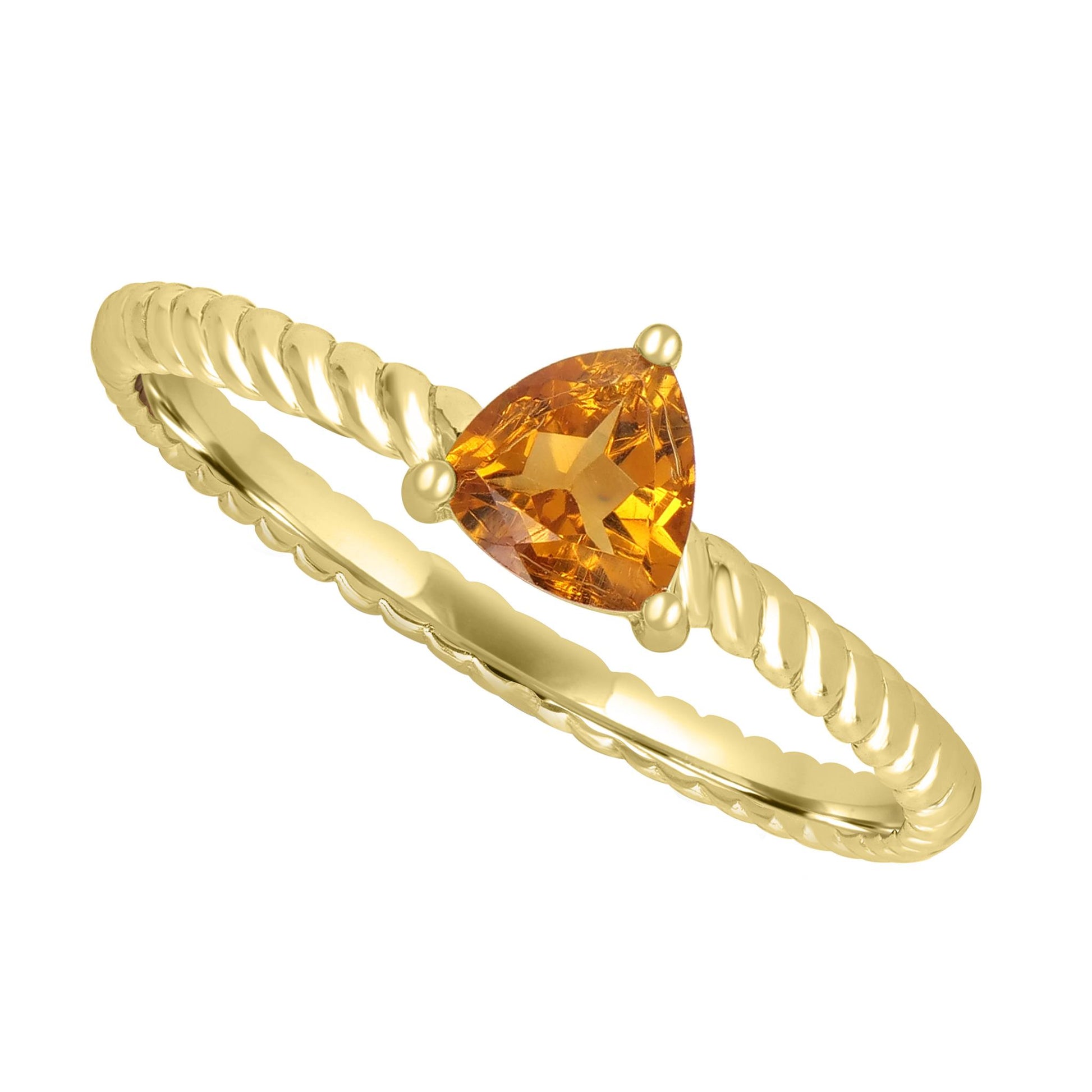 Callie 14k Gold Trillion Solitaire Citrine Gemstone Stackable Ring