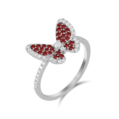 14K White Gold Ruby and White Topaz Butterfly Ring