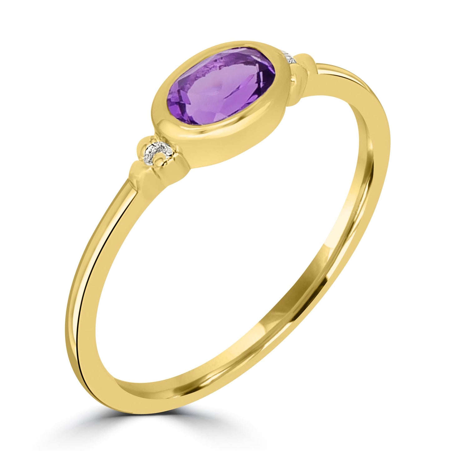 East-West 14k Gold over Sterling Silver Amethyst Gemstone Stackable Solitaire Bezel Ring