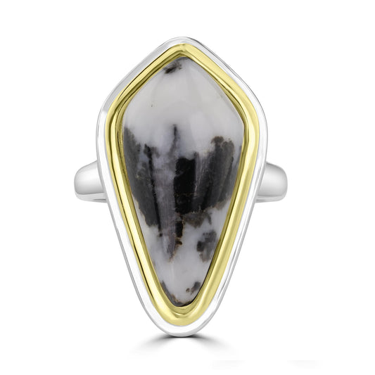 GG Collection 2-Tone Sterling Silver White Buffalo Freeform Ring, Sizes 5 to 9