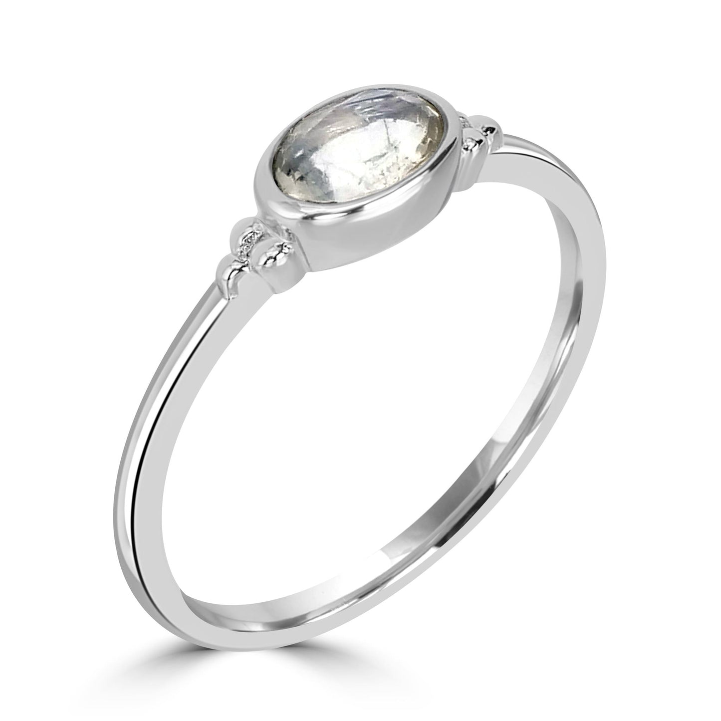 East-West Sterling Silver Moonstone Stackable Solitaire Bezel Ring, Sizes 6 to 8