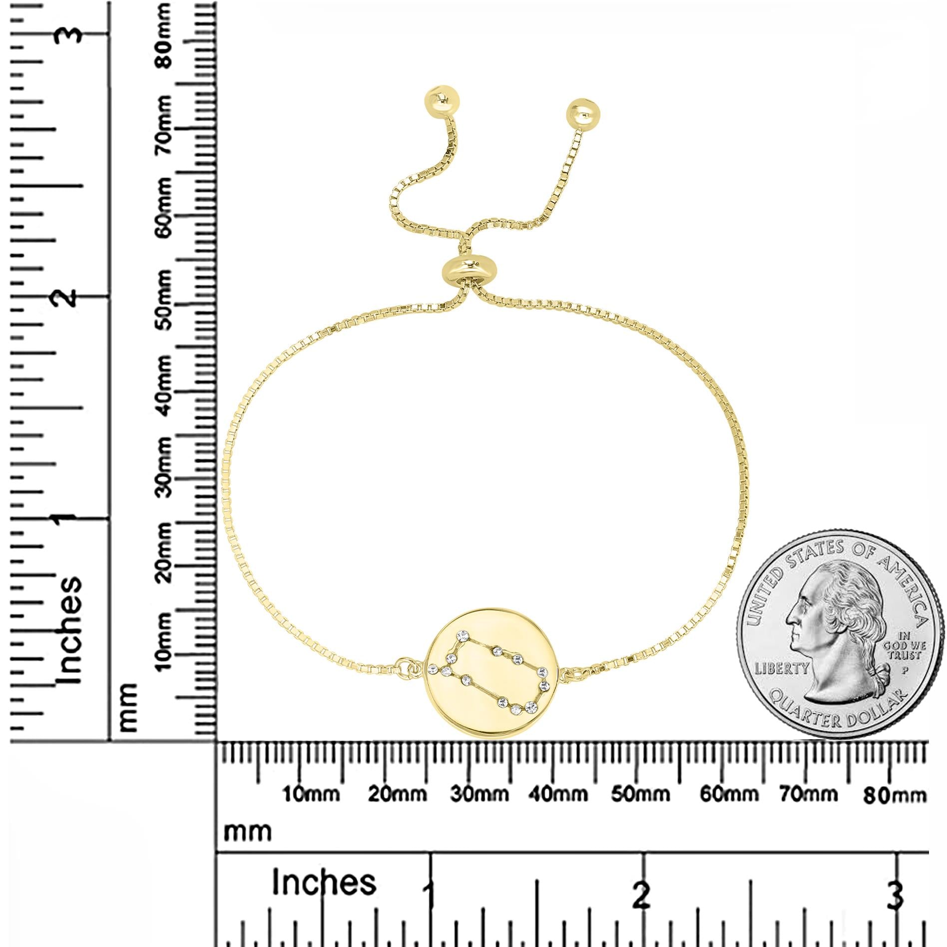 14k Gold Over Brass Gemini Zodiac Crystal Bracelet with Adjustable Chain 5 to 9 Inches