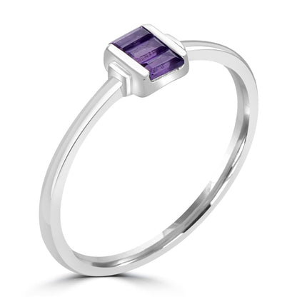 Ava Sterling Silver Amethyst Stackable 3-Stone Baguette Ring, Sizes 6 to 8