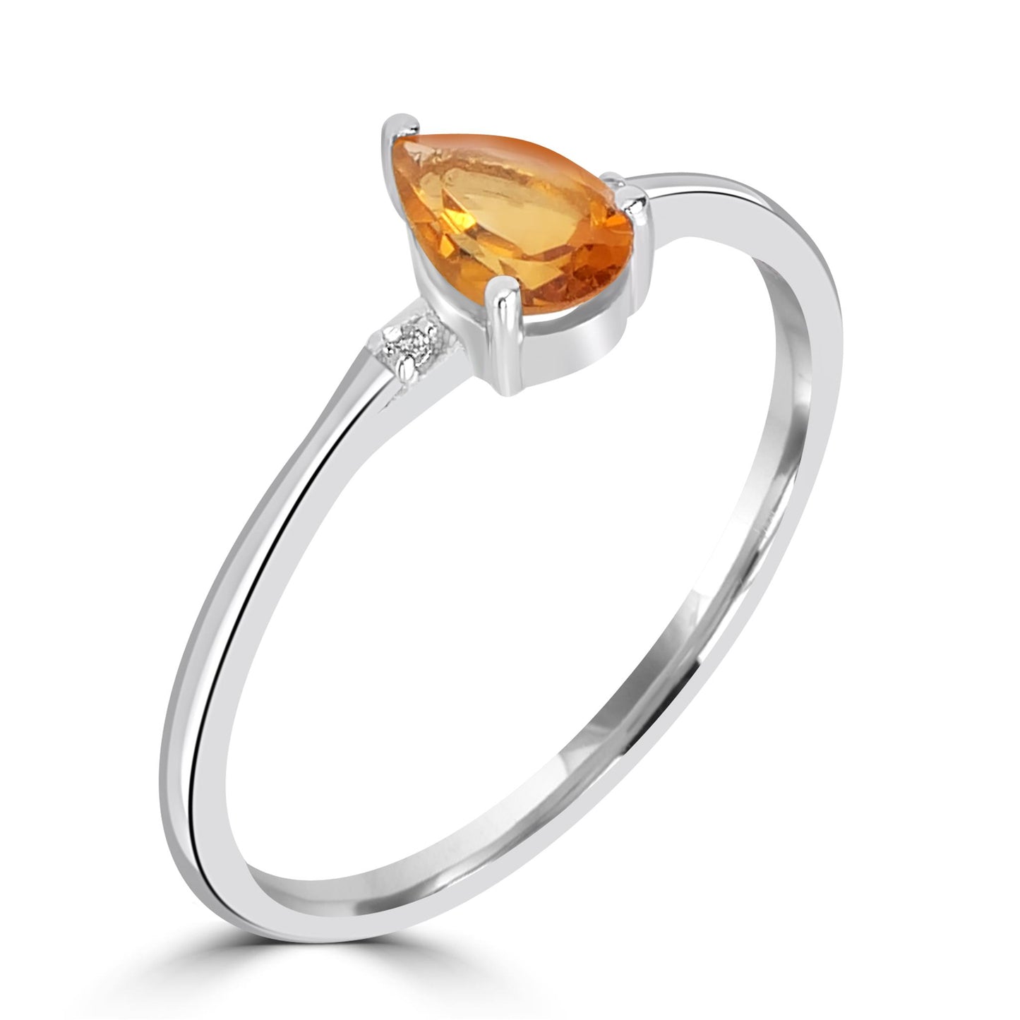 Dew Sterling Silver Citrine and White Topaz Gemstone Stackable Pear Ring, Sizes 6 to 8