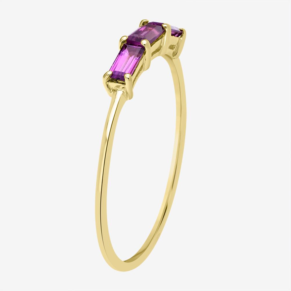 Heidi 14k Gold over Sterling Silver Rhodolite Gemstone Stackable 3-Stone Baguette Ring