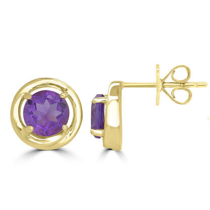 14K Gold over Sterling Silver Amethyst Gemstone Stud Earrings