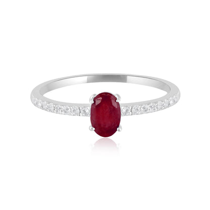 14K White Gold Oval Ruby and White Topaz Band Ring