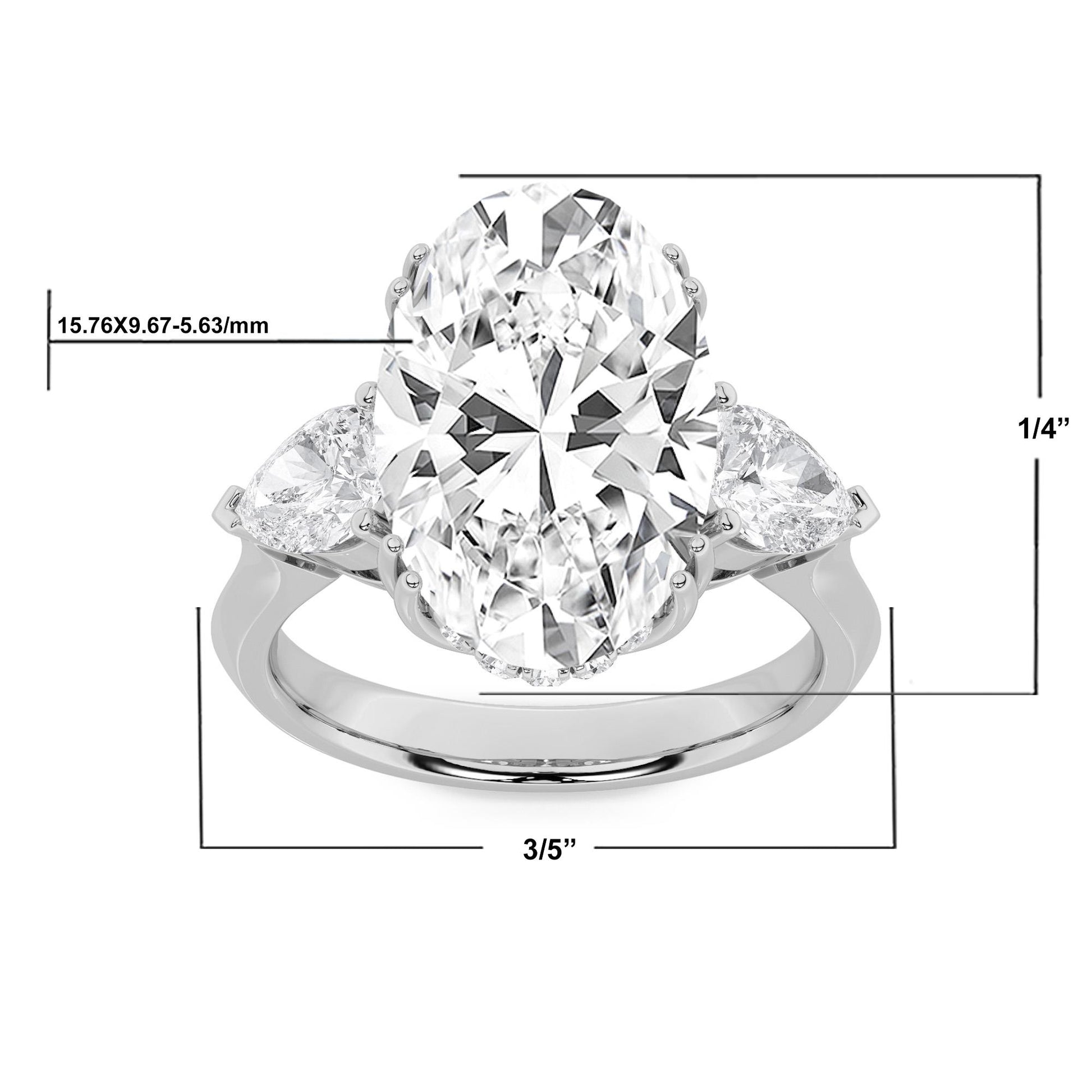 14K White Gold Lab Grown Diamond 6.5 CTTW Oval and Pear Cut Ring