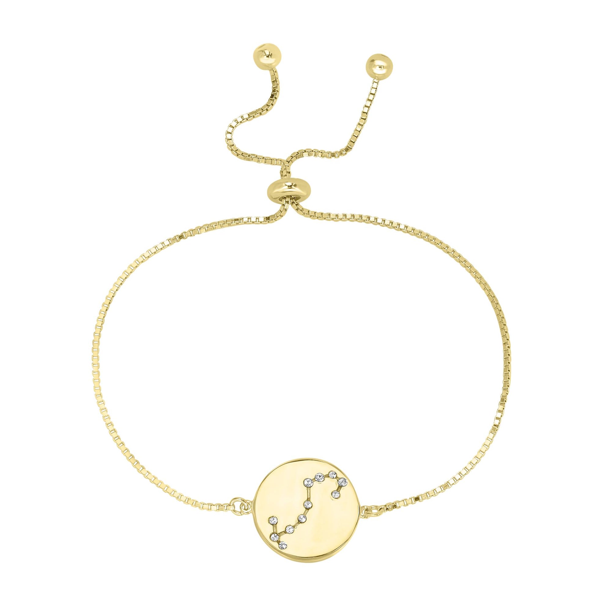 14k Gold Over Brass Scorpio Zodiac Crystal Bracelet with Adjustable Chain 5 to 9 Inches