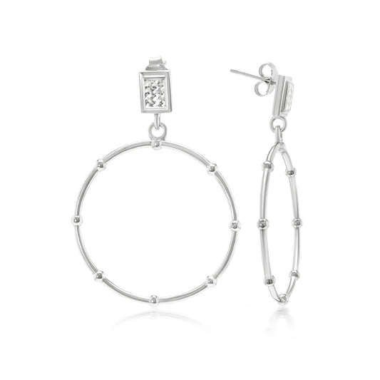 Judy Crowell Jewelry Sterling Silver Diamond Cut Circle Beaded Drop Earrings