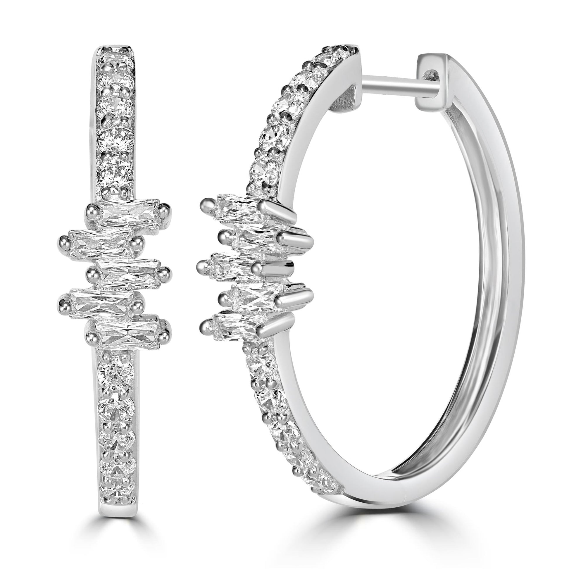 Kathy Levine Sterling Silver Cubic Zirconia Icicles Baguette 1-Inch Hoop Earrings