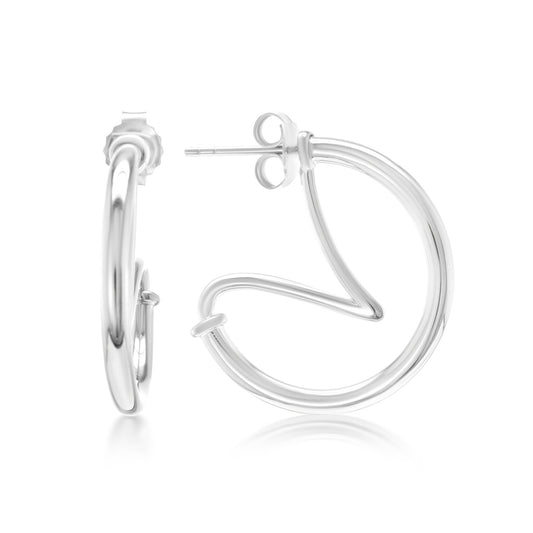 Judy Crowell Jewelry Sterling Silver High Polish Funky Hoop Earrings