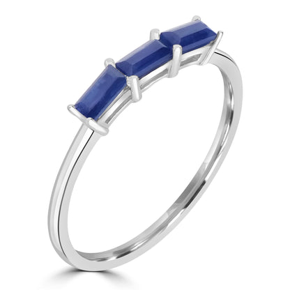 Heidi Sterling Silver Blue Sapphire Gemstone Stackable 3-Stone Baguette Ring, Sizes 6 to 8