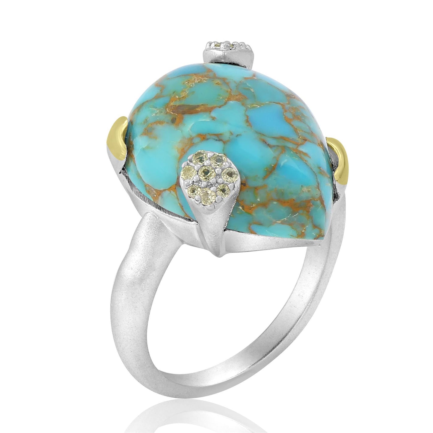 GG Collection Sterling Silver Sonoran Turquoise and Peridot Pear-Cut Ring, Sizes 5 to 10