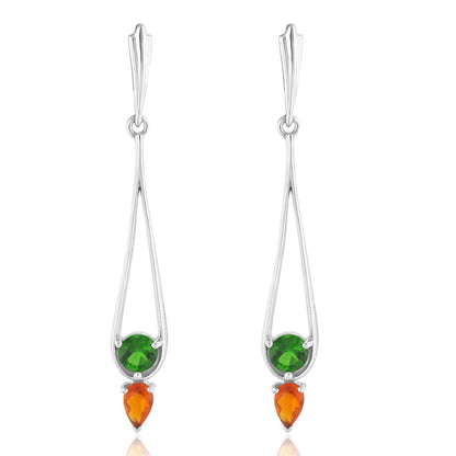 Gemistry "GG Collection" Chrome Diopside and Fire Opal Linear Drop Earrings in 925 Sterling Silver