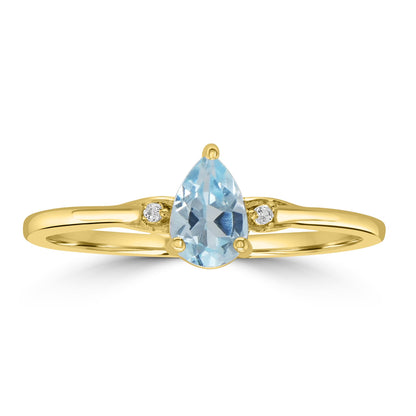 Dew 14k Gold over Sterling Silver Swiss Blue Topaz Gemstone Stackable Pear Ring