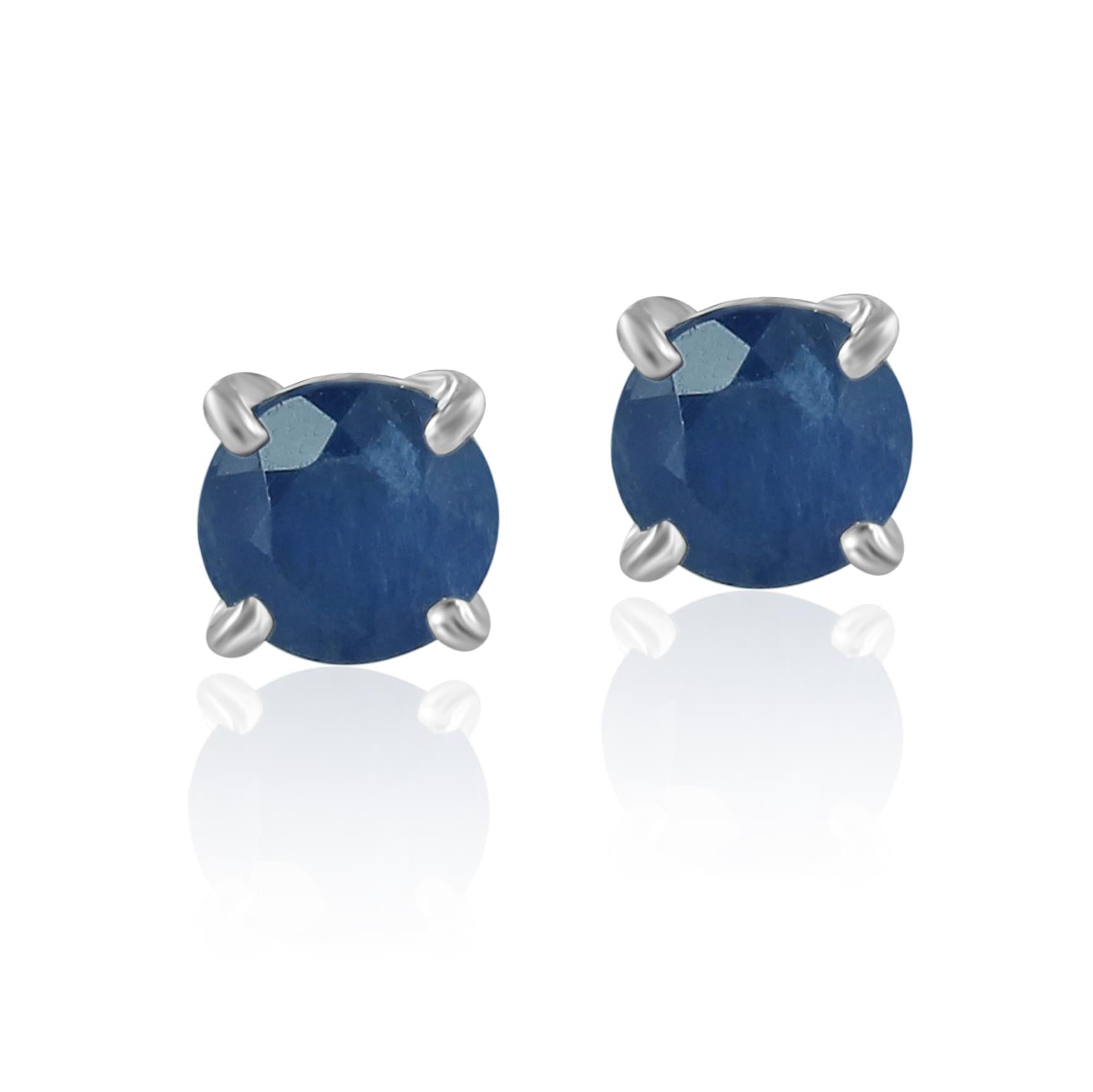 14K White Gold Round Sapphire Stud Earrings