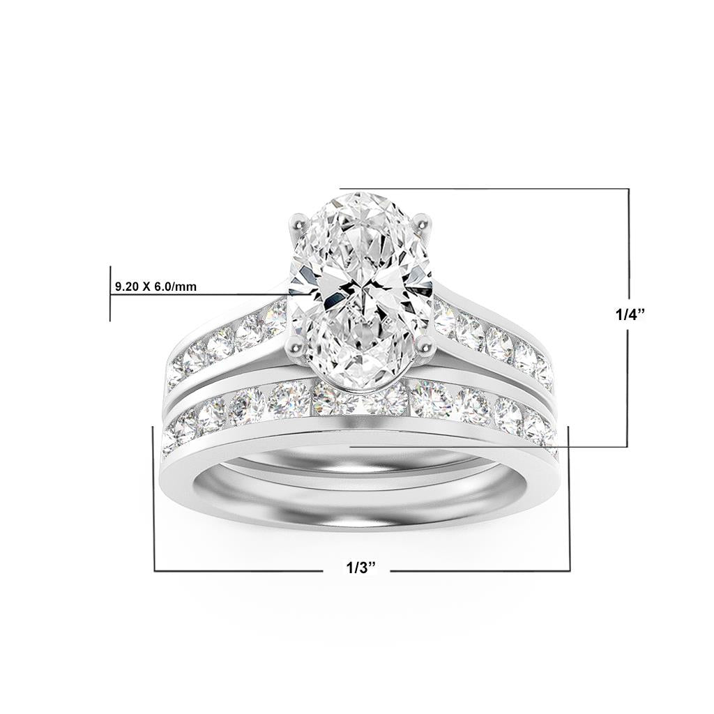 14K White Gold Lab Grown Diamond 2.0 CTTW Oval Cut Center Stone Wedding Set