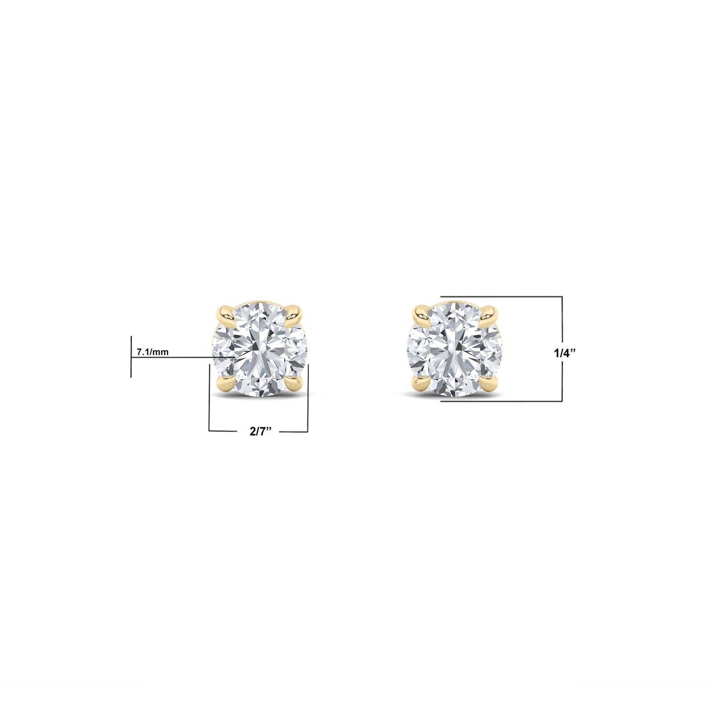 14K Gold 3.0 CTTW Lab Grown Diamond Round Stud Earrings