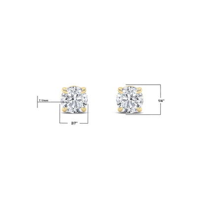 14K Gold 3.0 CTTW Lab Grown Diamond Round Stud Earrings