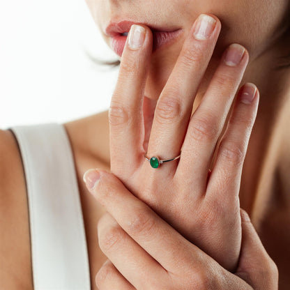 14K White Gold Oval Emerald and White Topaz Accent Midi Ring