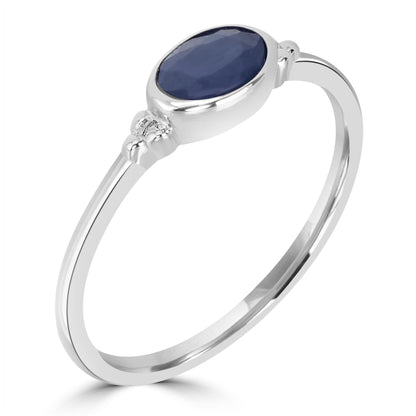 East-West Sterling Silver Blue Sapphire Stackable Solitaire Bezel Ring, Sizes 6 to 8