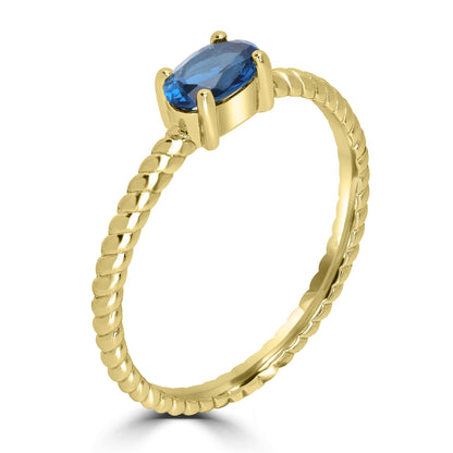 Fiona 14k Gold Oval Solitaire Blue Topaz Gemstone Stackable Ring