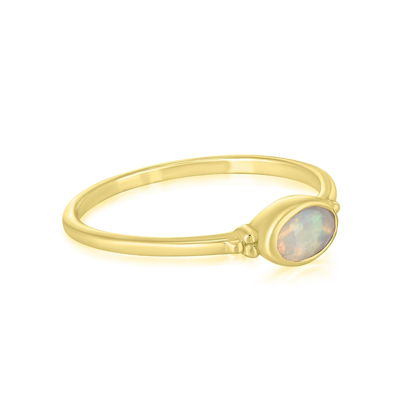 East-West 14K Gold Over Sterling Silver Opal Stackable Solitaire Bezel Ring, Sizes 6 to 8