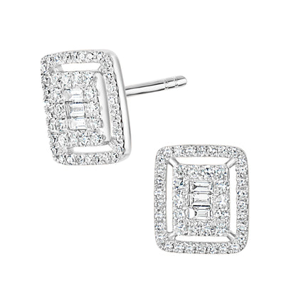 Gemistry Womens or Girls 14K White Gold & Diamond Rectangle Stud Earrings April Birthstone Month, Jewelry Gift For Her (GH Color, SI1 Clarity)