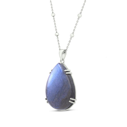 Gemistry Labradorite Necklace Pendant with Chain in 925 Sterling Silver, 18 inch (36.27cttw, Gemstone Birthstone, Pear 20x30MM)