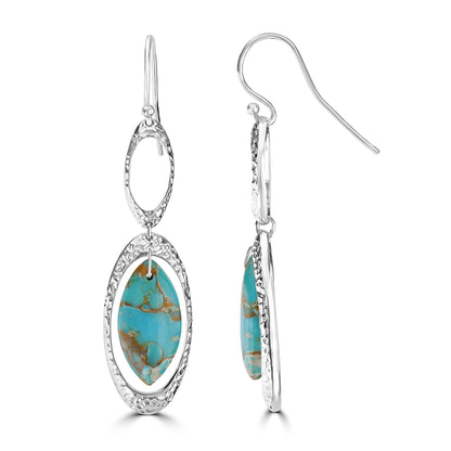 Gemistry "GG Collection" Marquise Cabochon Gemstone Drop Earrings in Sterling Silver