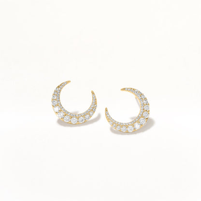 14K Gold 0.89 Carat Round Diamond Moon Stud Earrings