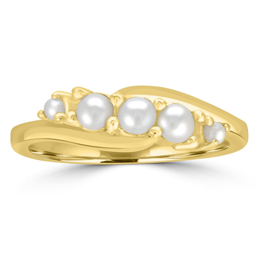 Angela 14K Gold Over Sterling Silver Pearl 5-Stone Wave Ring, Sizes 6 to 8